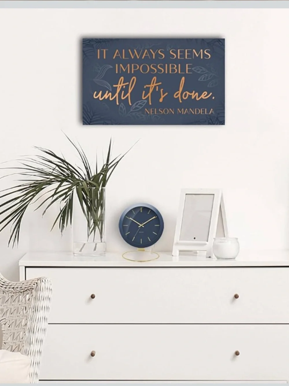 Inspirational Nelson Mandela Canvas Wall Art - Navy & Gold 12x16